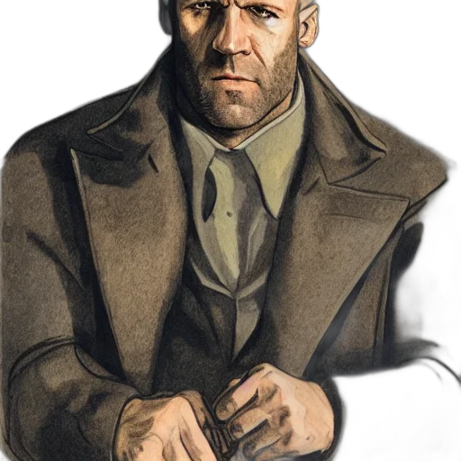 jacket, face, staff, weapon transparent PNG cut-out