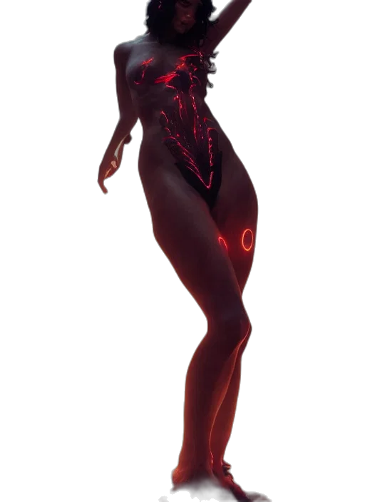 dress, creature, staff, concept art, cyberpunk, 3d render, fantasy art, neon lights transparent PNG cut-out