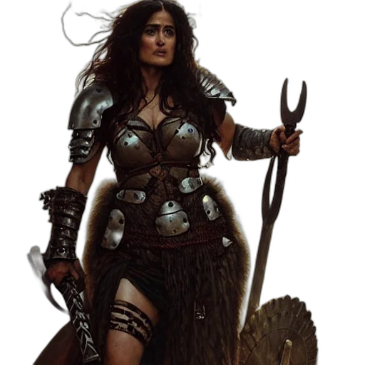 sword, fantasy art, concept art, comic book art, pixel art, portrait, salma, hayek transparent PNG cut-out