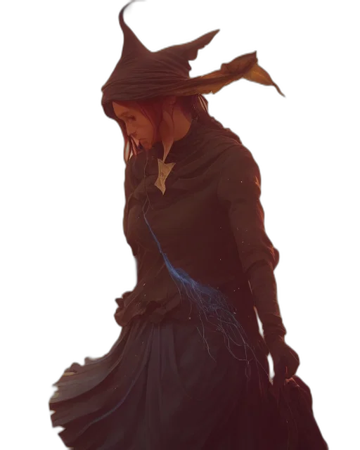 dress, staff, hat, dragon, concept art, fantasy art, pixel art, photorealistic transparent PNG cut-out