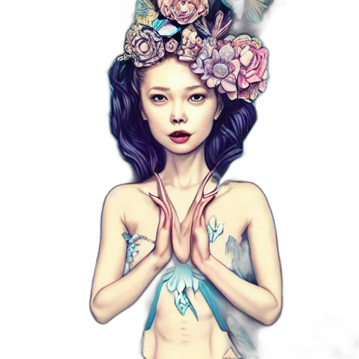 dress, flower, fantasy art, photorealistic, concept art, watercolor, pastel, blue transparent PNG cut-out