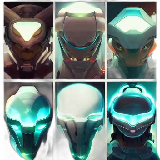 mask, robot, concept art, 3d render transparent PNG cut-out