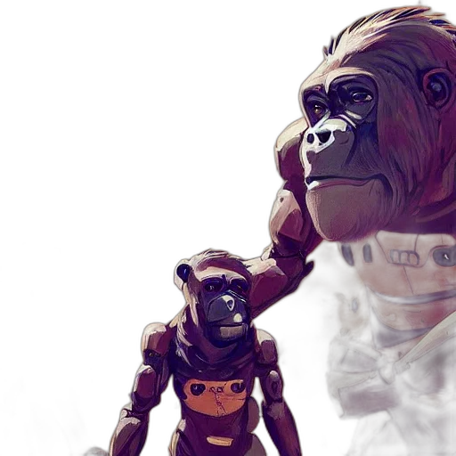 concept art, 3d render, photorealistic, comic book art, outer space, anthropomorphic, gorillas, robots transparent PNG cut-out