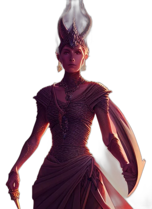 dress, dragon, staff, crown, concept art, fantasy art, comic book art, pixel art transparent PNG cut-out
