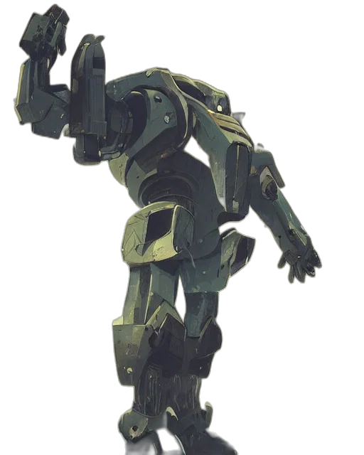 robot, weapon, staff, concept art, 3d render, green, game, icon transparent PNG cut-out