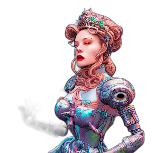 robot, dress, concept art, fantasy art, comic book art, pixel art, outer space, ethereal transparent PNG cut-out
