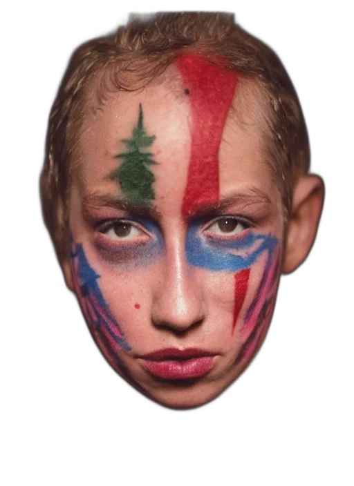 face, mask, crown, hair, photorealistic, cyberpunk, concept art, watercolor transparent PNG cut-out