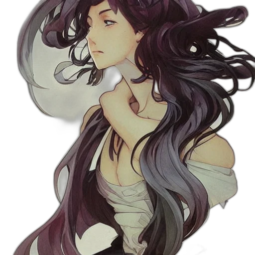 dress, hair, mask, staff, watercolor, fantasy art, concept art, anime transparent PNG cut-out