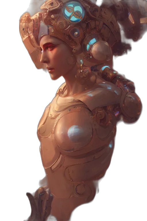 robot, crown, jewelry, face, concept art, fantasy art, cyberpunk, 3d render transparent PNG cut-out