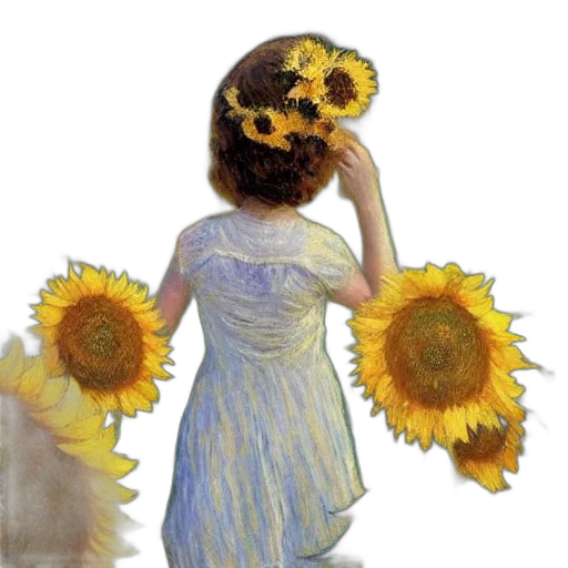 dress, flower, oil painting, photorealistic, watercolor, concept art, golden, girl transparent PNG cut-out