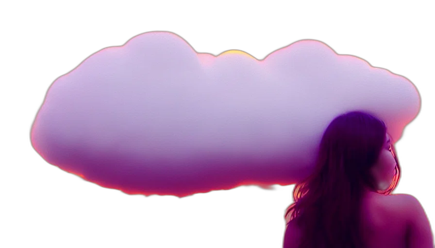 umbrella, hat, face, hair, vaporwave, photorealistic, 3d render, fog transparent PNG cut-out