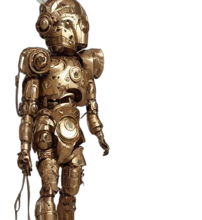 robot, staff, concept art, 3d render, fantasy art, golden, octane, render transparent PNG cut-out