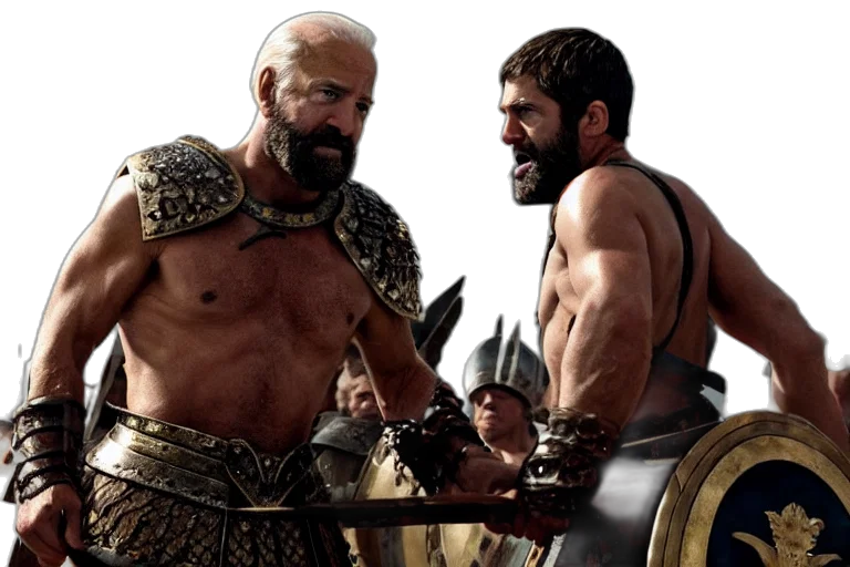fire, epic, cinematic, action, shot, joe, biden, leonidas transparent PNG cut-out