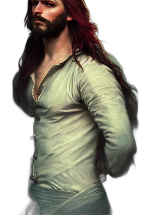 jacket, hair, staff, face, photorealistic, fantasy art, concept art, 3d render transparent PNG cut-out