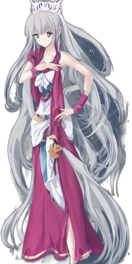 dress, staff, sword, hair, anime, concept art, fantasy art, pixel art transparent PNG cut-out