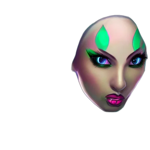 mask, face, creature, jewelry, 3d render, vaporwave, concept art, cyberpunk transparent PNG cut-out