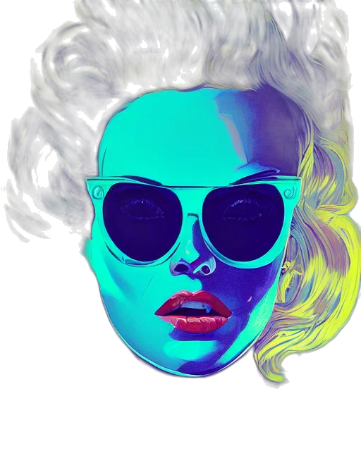 face, mask, hair, vaporwave, cartoon, photorealistic, pixel art, neon lights transparent PNG cut-out