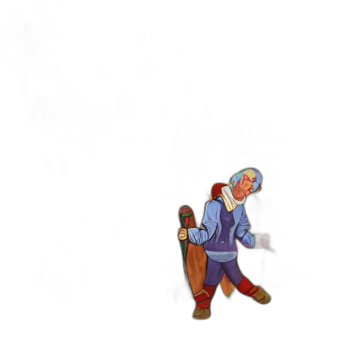 staff, hat, jacket, robot, pixel art, concept art, 3d render, fantasy art transparent PNG cut-out