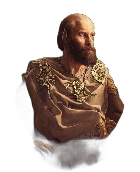 jacket, crown, face, staff, concept art, photorealistic, fantasy art, oil painting transparent PNG cut-out