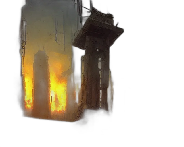 weapon, robot, concept art, fantasy art, watercolor, photorealistic, fire, fog transparent PNG cut-out