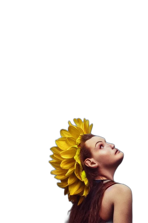 crown, flower, hair, face, photorealistic, concept art, 3d render, watercolor transparent PNG cut-out