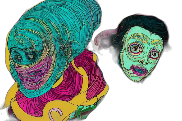 mask, face, concept art, 3d render, comic book art, watercolor, outer space, neon transparent PNG cut-out