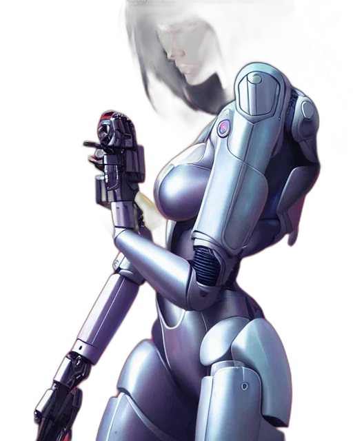 robot, weapon, staff, concept art, cyberpunk, comic book art, 3d render, outer space transparent PNG cut-out