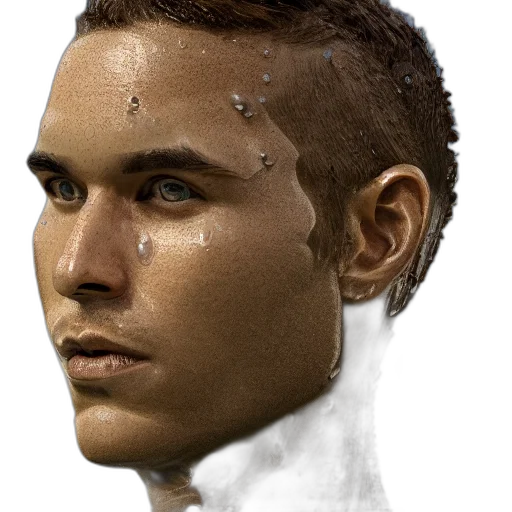 face, robot, mask, hair, photorealistic, concept art, 3d render, cyberpunk transparent PNG cut-out