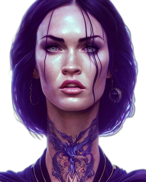 face, jewelry, fantasy art, cyberpunk, comic book art, concept art, neon lights, blue transparent PNG cut-out