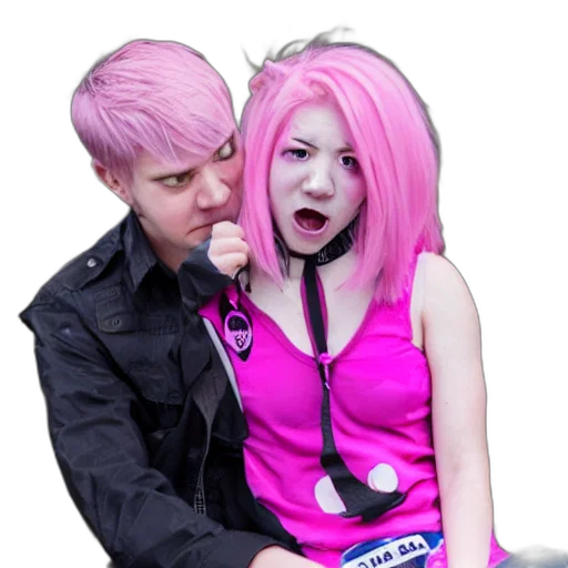 creature, cyberpunk, vaporwave, concept art, anime, pink, haired, yandere transparent PNG cut-out