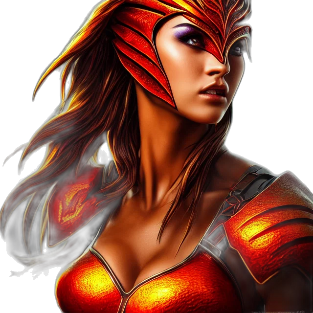 mask, fantasy art, comic book art, concept art, photorealistic, red, phoenix, warrior transparent PNG cut-out