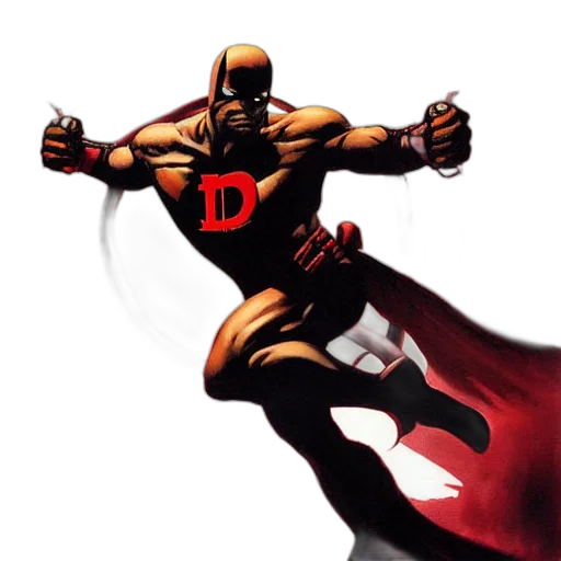 comic book art, concept art, daredevil, standing, painting, fullbody, frank, frazetta transparent PNG cut-out
