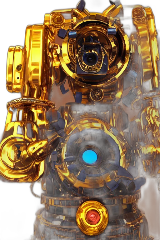 robot, jewelry, weapon, 3d render, concept art, golden, portrait, photo transparent PNG cut-out