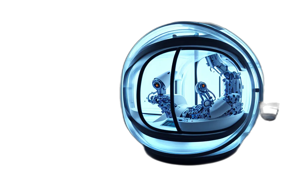 robot, concept art, 3d render, outer space, futuristic, enclosed, medical, pod transparent PNG cut-out
