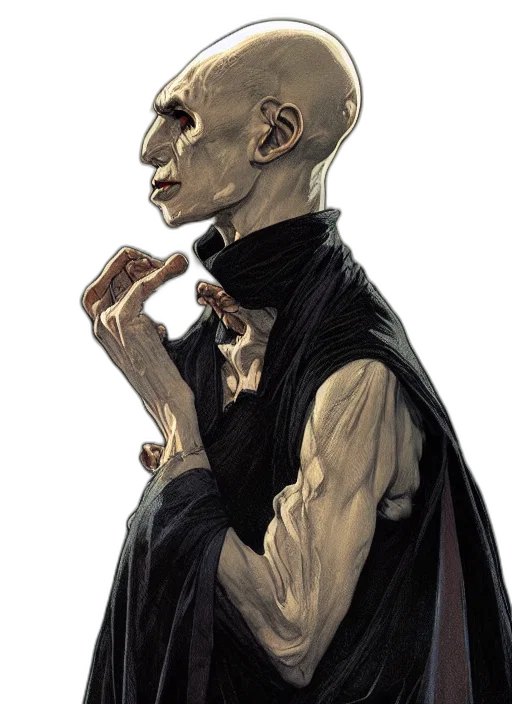 mask, staff, face, jacket, concept art, fantasy art, comic book art, watercolor transparent PNG cut-out