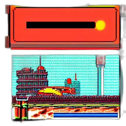 robot, weapon, pixel art, concept art, vaporwave, 3d render, fire, fog transparent PNG cut-out