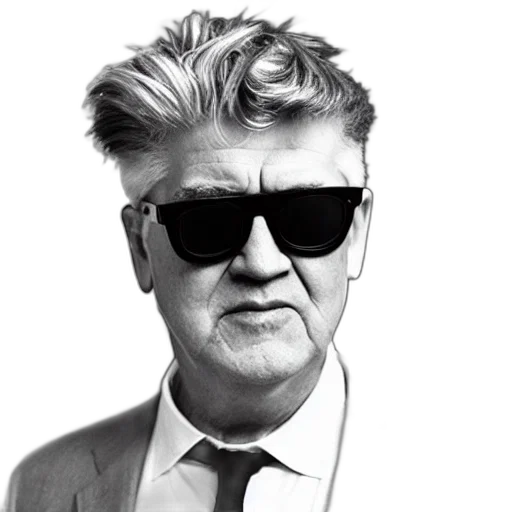 face, hair, cartoon, photorealistic, david, lynch, wearing, black transparent PNG cut-out