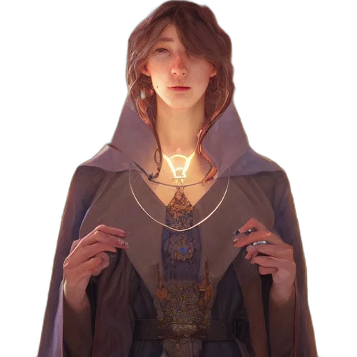 jewelry, staff, jacket, face, concept art, fantasy art, pixel art, photorealistic transparent PNG cut-out