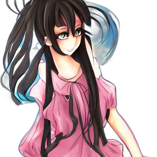 dress, hair, staff, creature transparent PNG cut-out