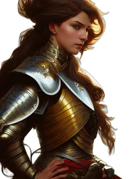 sword, fantasy art, concept art, photorealistic, comic book art, golden, female, knight transparent PNG cut-out