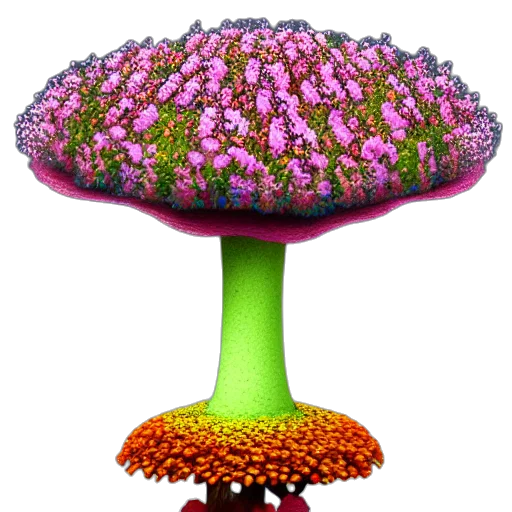 tree, flower, crown, umbrella, 3d render, concept art, pixel art, photorealistic transparent PNG cut-out