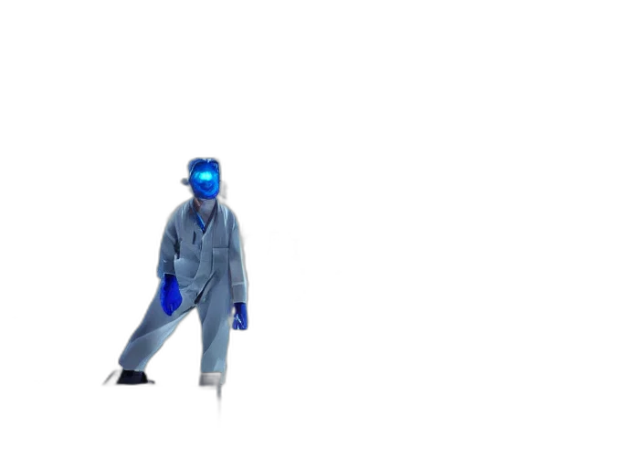 robot, staff, jacket, mask, 3d render, concept art, vaporwave, cyberpunk transparent PNG cut-out