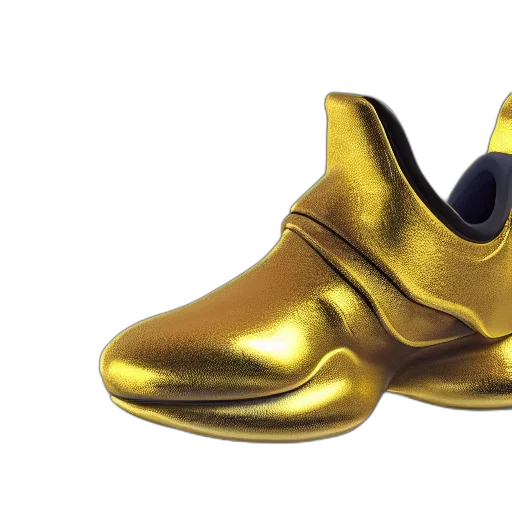 shoes, mask, 3d render, golden transparent PNG cut-out