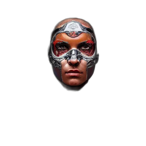 mask, face, robot, jewelry, 3d render, photorealistic, comic book art, concept art transparent PNG cut-out