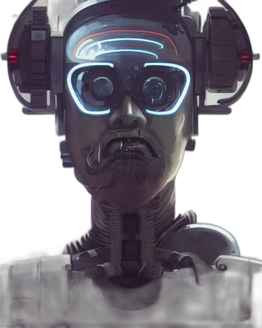 robot, face, mask, staff, cyberpunk, concept art, comic book art, 3d render transparent PNG cut-out