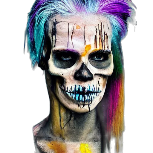 face, mask, hair, creature, watercolor, cyberpunk, photorealistic, fantasy art transparent PNG cut-out