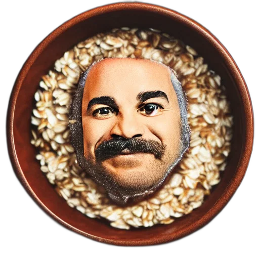 food, face, mask, crown, cartoon, photorealistic, bowl, oats transparent PNG cut-out
