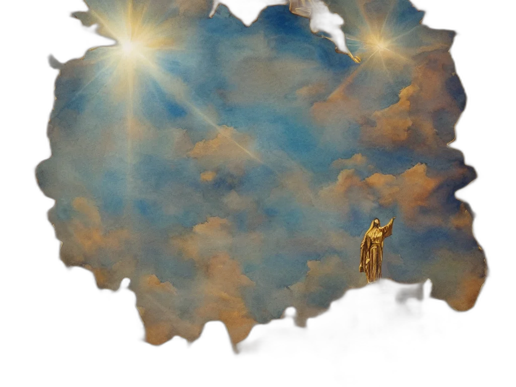 concept art, photorealistic, fantasy art, watercolor, painting, golden, statue, jesus transparent PNG cut-out