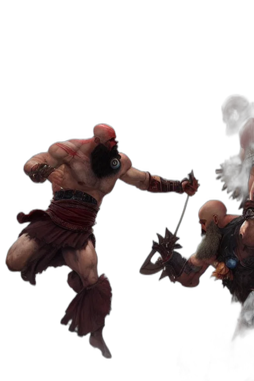 weapon, concept art, fantasy art, 3d render, comic book art, fire, fog, kratos transparent PNG cut-out
