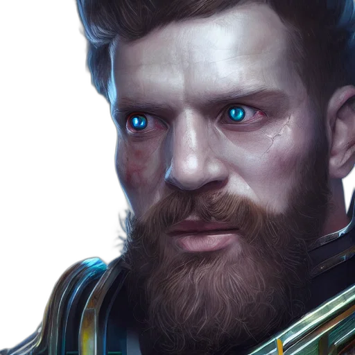 face, cyberpunk, fantasy art, concept art, photorealistic, blue, portrait, krusader transparent PNG cut-out